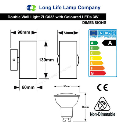 Coloured LED GU10 Up Down Double Wall Light IP20 Heavy Stainless Steel - Energy Light Bulbs - Free delivery on all orders