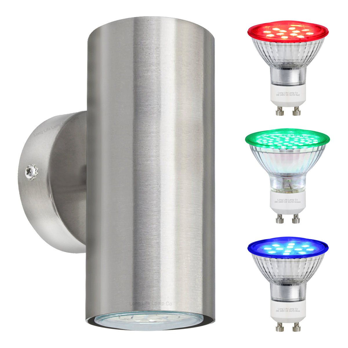 Coloured LED GU10 Up Down Double Wall Light IP20 Heavy Stainless Steel - Energy Light Bulbs - Free delivery on all orders