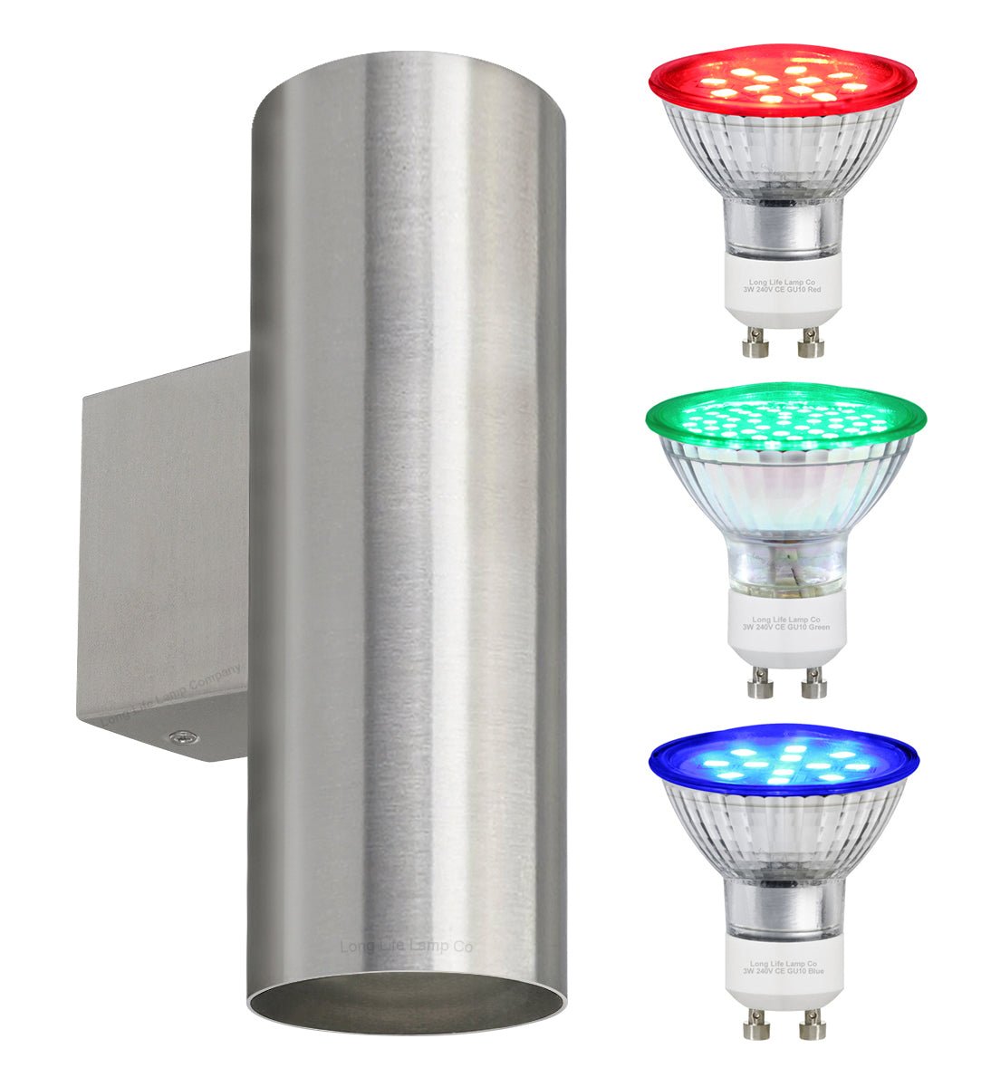 Coloured LED GU10 Up Down Double Wall Light IP20 Heavy Stainless Steel - Energy Light Bulbs - Free delivery on all orders