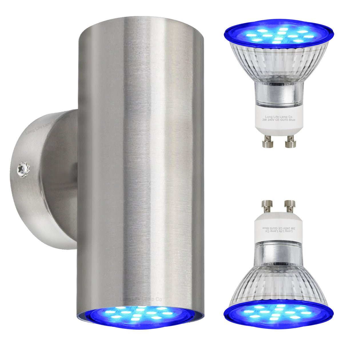 Coloured LED GU10 Up Down Double Wall Light IP20 Heavy Stainless Steel - Energy Light Bulbs - Free delivery on all orders
