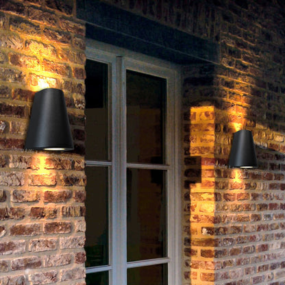 Cone Shape Up Down Outdoor Wall Light Stainless Steel Black Finish - Energy Light Bulbs - Free delivery on all orders