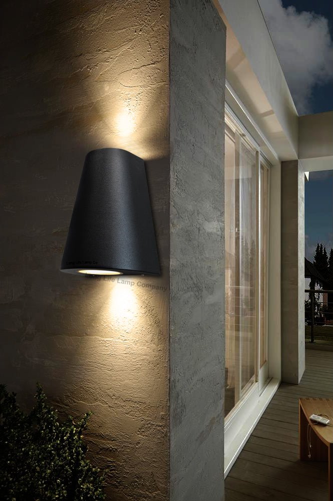Cone Shape Up Down Outdoor Wall Light Stainless Steel Black Finish - Energy Light Bulbs - Free delivery on all orders