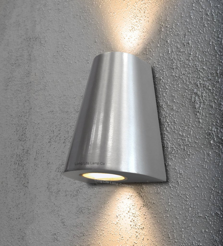 Cone Shape Up Down Outdoor Wall Light Stainless Steel Finish Exterior Double Downlighter - Energy Light Bulbs - Free delivery on all orders