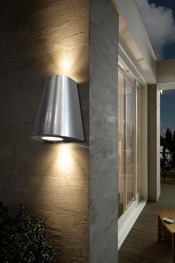 Cone Shape Up Down Outdoor Wall Light Stainless Steel Finish Exterior Double Downlighter - Energy Light Bulbs - Free delivery on all orders