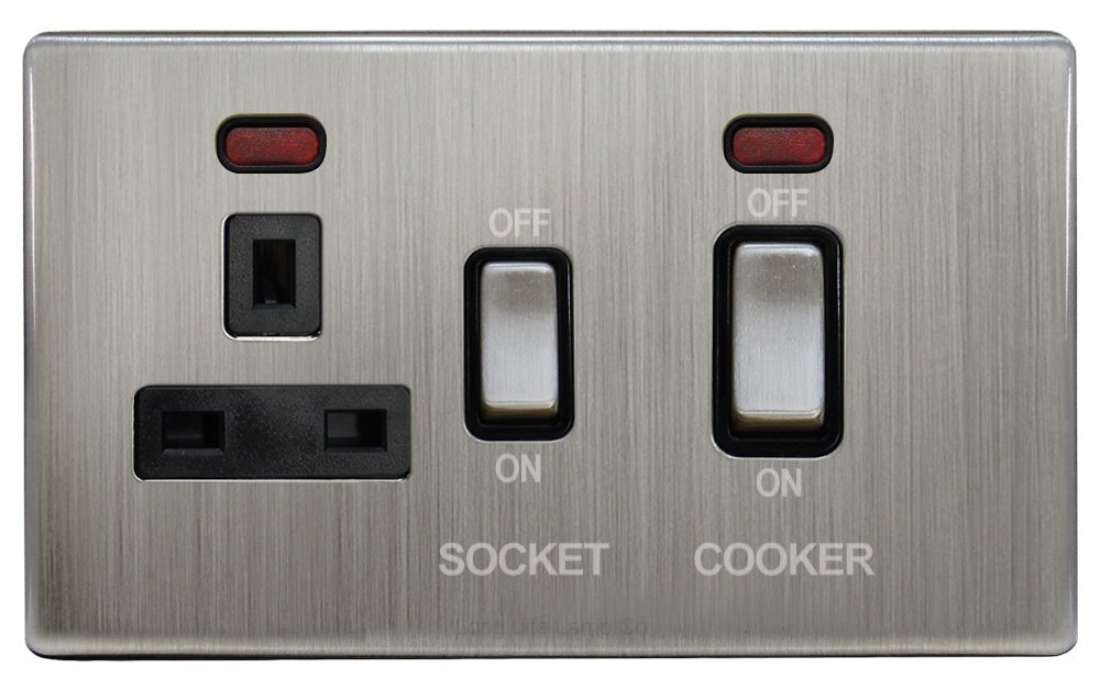 Cooker Switch 45AMP & 13AMP Plug Socket Brush Chrome - Energy Light Bulbs - Free delivery on all orders