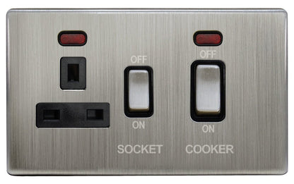 Cooker Switch 45AMP & 13AMP Plug Socket Brush Chrome - Energy Light Bulbs - Free delivery on all orders