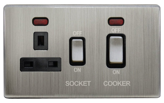 Cooker Switch 45AMP & 13AMP Plug Socket Brush Chrome - Energy Light Bulbs - Free delivery on all orders