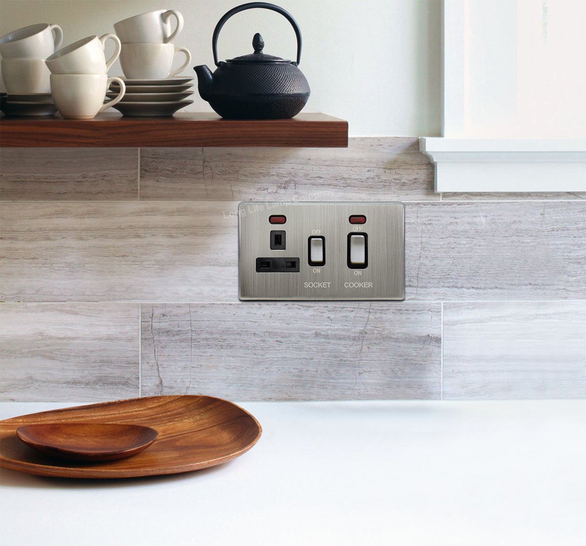 Cooker Switch 45AMP & 13AMP Plug Socket Brush Chrome - Energy Light Bulbs - Free delivery on all orders