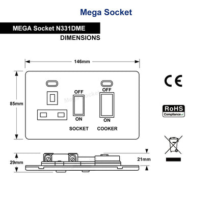 Cooker Switch 45AMP & 13AMP Plug Socket Brush Chrome - Energy Light Bulbs - Free delivery on all orders