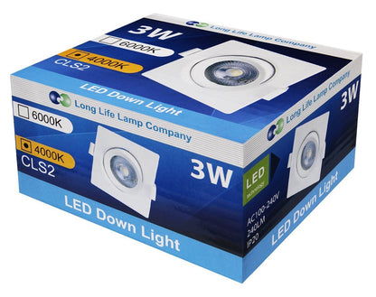 Cool White 3w Adjustable LED Recessed Ceiling Downlight Square CLS2 - Energy Light Bulbs - Free delivery on all orders