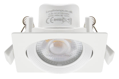 Cool White 3w Adjustable LED Recessed Ceiling Downlight Square CLS2 - Energy Light Bulbs - Free delivery on all orders