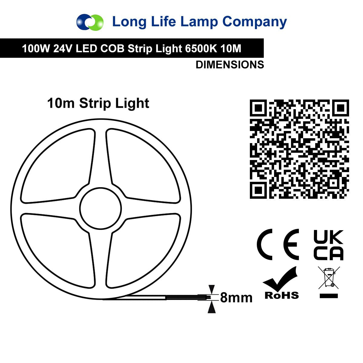 Cool White LED Tape Strip Light Continuous COB Illumination 10 Metres 24V with Driver - Energy Light Bulbs - Free delivery on all orders