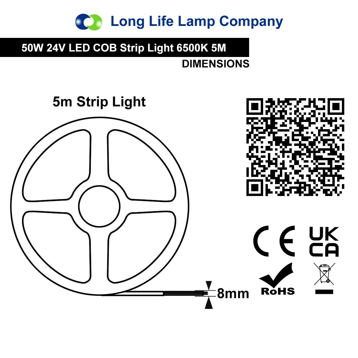 Cool White LED Tape Strip Light Continuous COB Illumination 5 Metres 24V with Transformer - Energy Light Bulbs - Free delivery on all orders