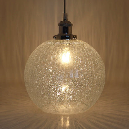Crackle Glass Pendant Light Round Globe Shade Chrome Ceiling Lamp Holder - Energy Light Bulbs - Free delivery on all orders