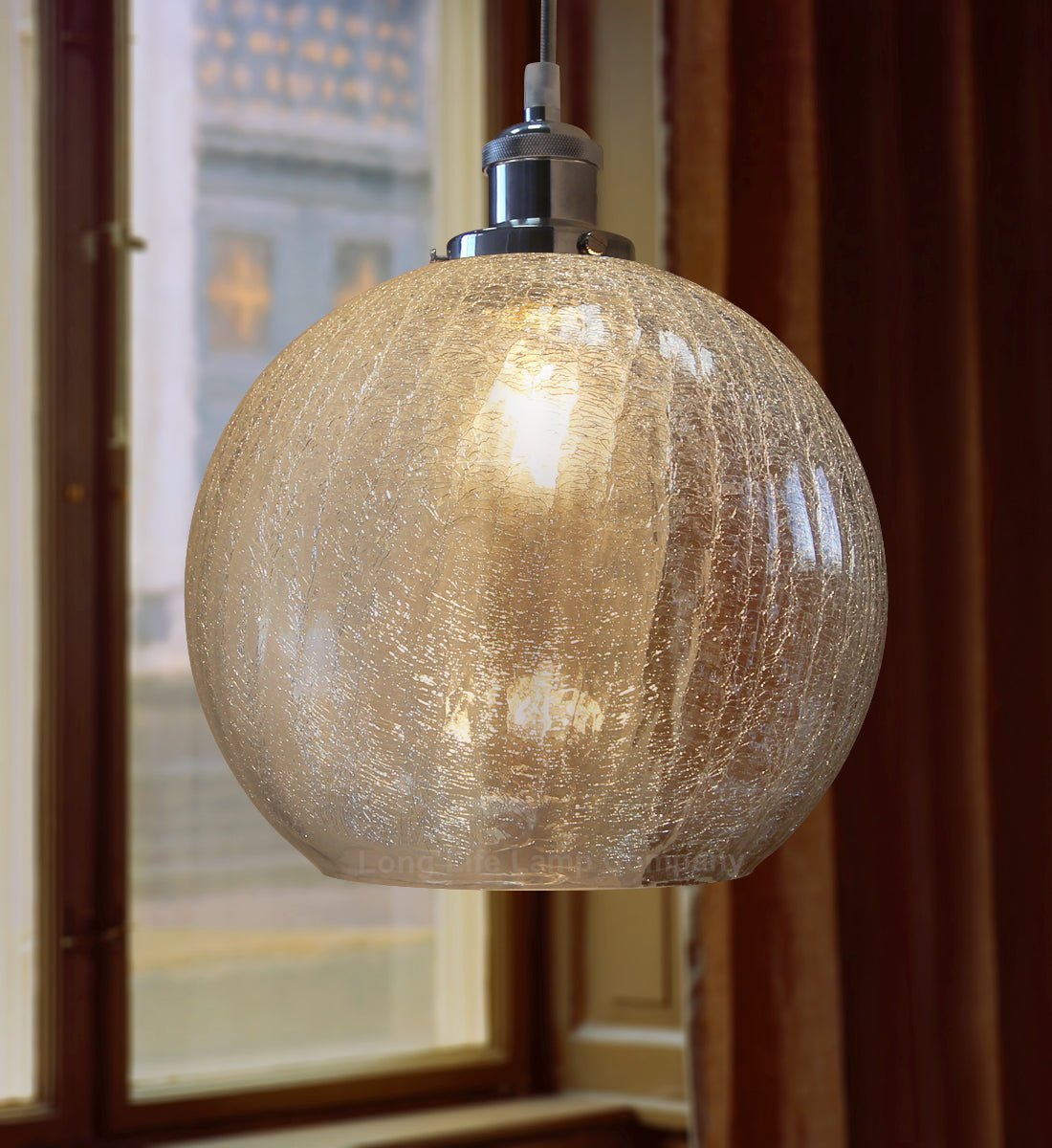 Crackle Glass Pendant Light Round Globe Shade Chrome Ceiling Lamp Holder - Energy Light Bulbs - Free delivery on all orders