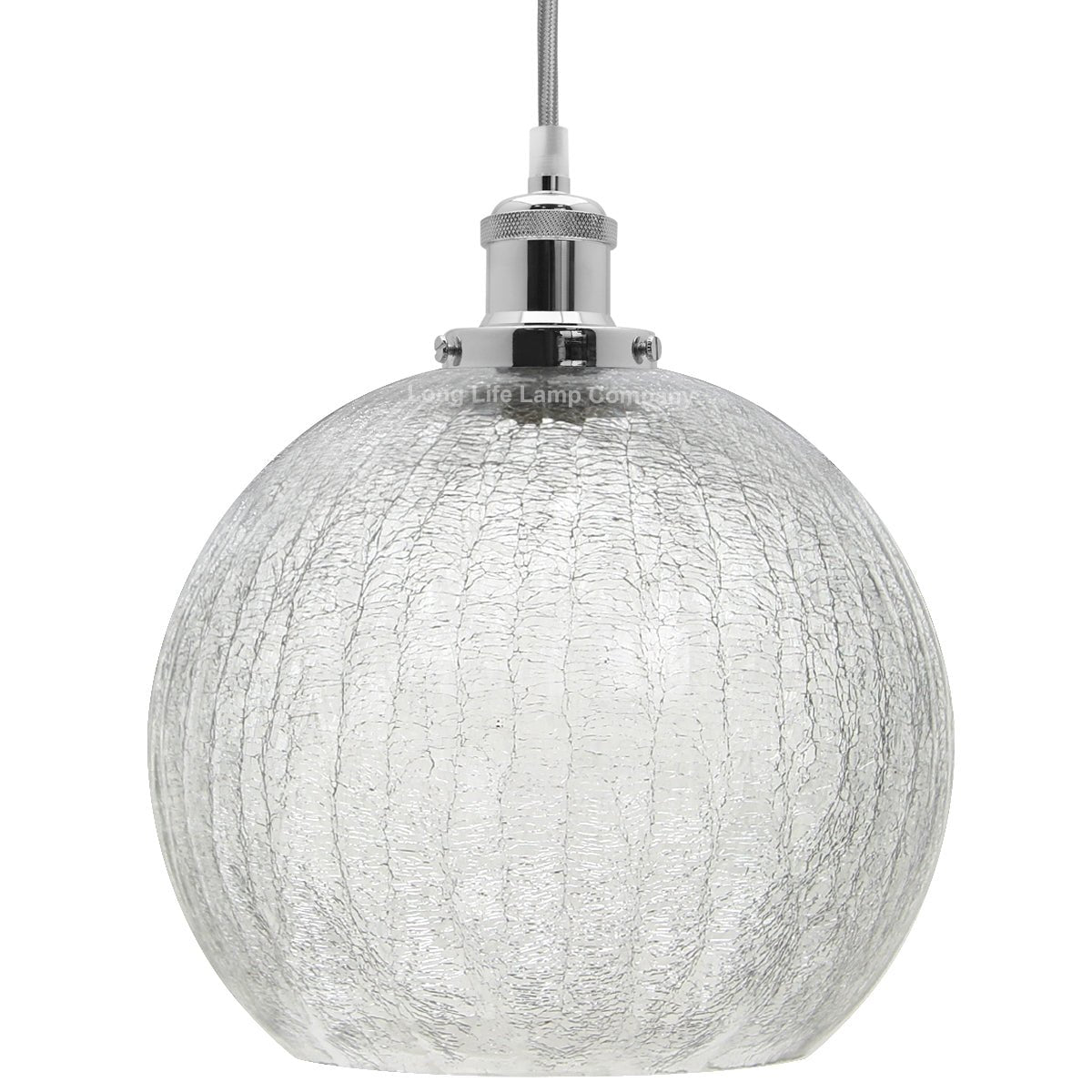 Crackle Glass Pendant Light Round Globe Shade Chrome Ceiling Lamp Holder - Energy Light Bulbs - Free delivery on all orders