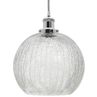 Crackle Glass Pendant Light Round Globe Shade Chrome Ceiling Lamp Holder - Energy Light Bulbs - Free delivery on all orders