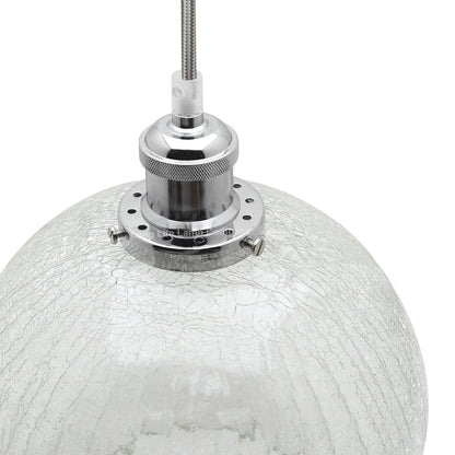 Crackle Glass Pendant Light Round Globe Shade Chrome Ceiling Lamp Holder - Energy Light Bulbs - Free delivery on all orders