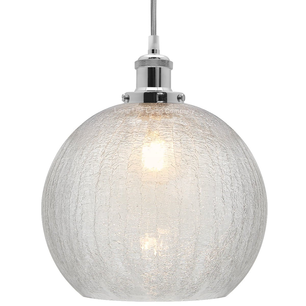 Crackle Glass Pendant Light Round Globe Shade Chrome Ceiling Lamp Holder - Energy Light Bulbs - Free delivery on all orders