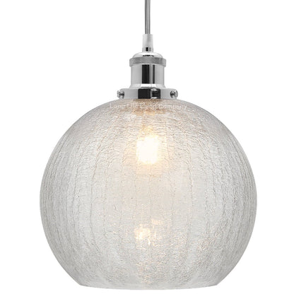 Crackle Glass Pendant Light Round Globe Shade Chrome Ceiling Lamp Holder - Energy Light Bulbs - Free delivery on all orders
