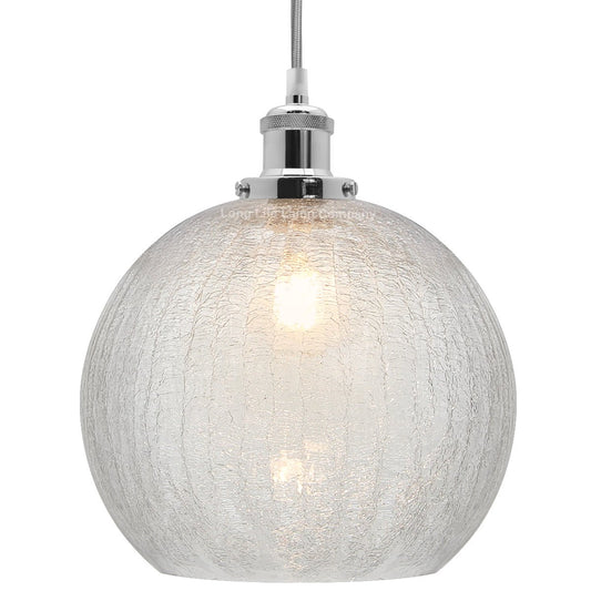 Crackle Glass Pendant Light Round Globe Shade Chrome Ceiling Lamp Holder - Energy Light Bulbs - Free delivery on all orders