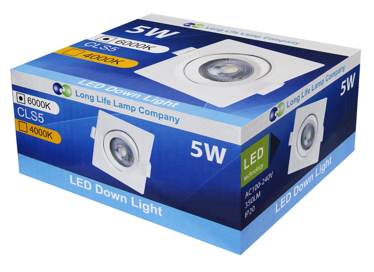 Daylight White 5w Adjustable LED Recessed Ceiling Downlight Square CLS5 - Energy Light Bulbs - Free delivery on all orders