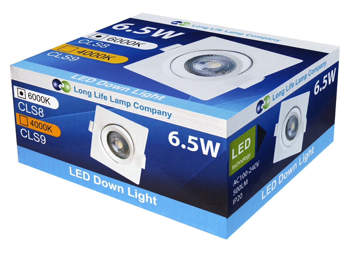 Daylight White 6.5w Adjustable LED Recessed Ceiling Downlights Square CLS8 - Energy Light Bulbs - Free delivery on all orders