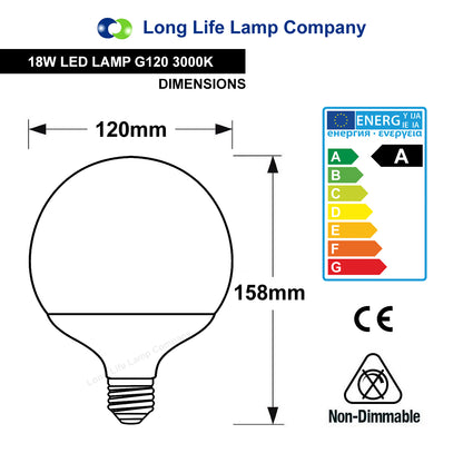18w Round LED Globe Bulb E27 Edison Screw Base Warm White Equivalent to 162w