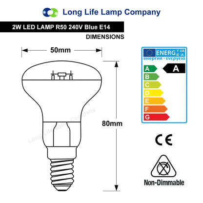 2W LED R50 Blue Reflector Bulb E14 30W Eq Spotlight Lamp - Free delivery on all orders