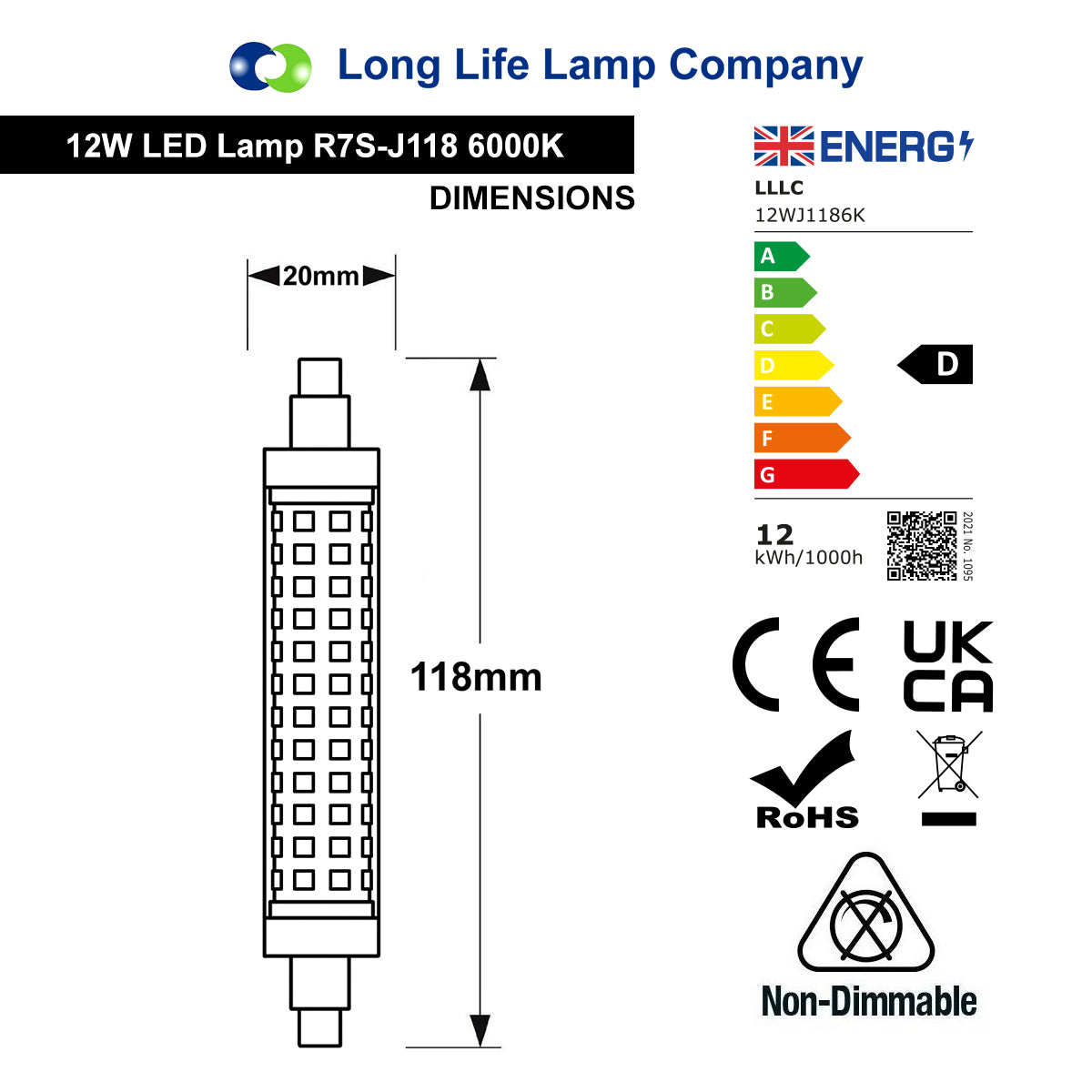 R7s 118mm LED Bulb 12W 6000K Flood Light Replacement - 2 Pack