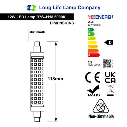 R7s 118mm LED Bulb 12W 6000K Flood Light Replacement - 2 Pack