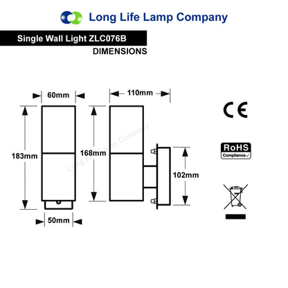 Single Outdoor Wall Light Black Stainless Steel IP65