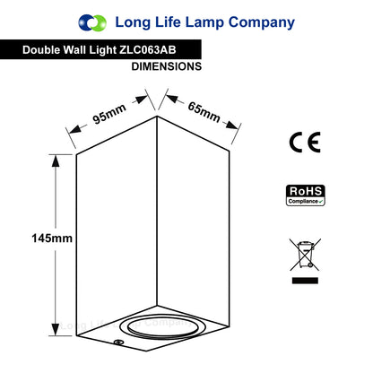 Modern Rectangular Up Down Aluminium Finish Outdoor Wall Light Fixture GU10 ZLC063AB