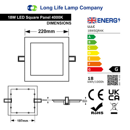 18w LED Square Recessed Ceiling Panel White 4000K - Free delivery on all orders