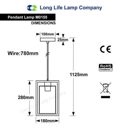 E27 Antique Brass Box Lantern Pendant Light 60W Clear Glass