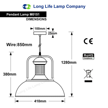 Industrial Old Factory Barn Pendant Light Large Dome Shade Black Metal M0151