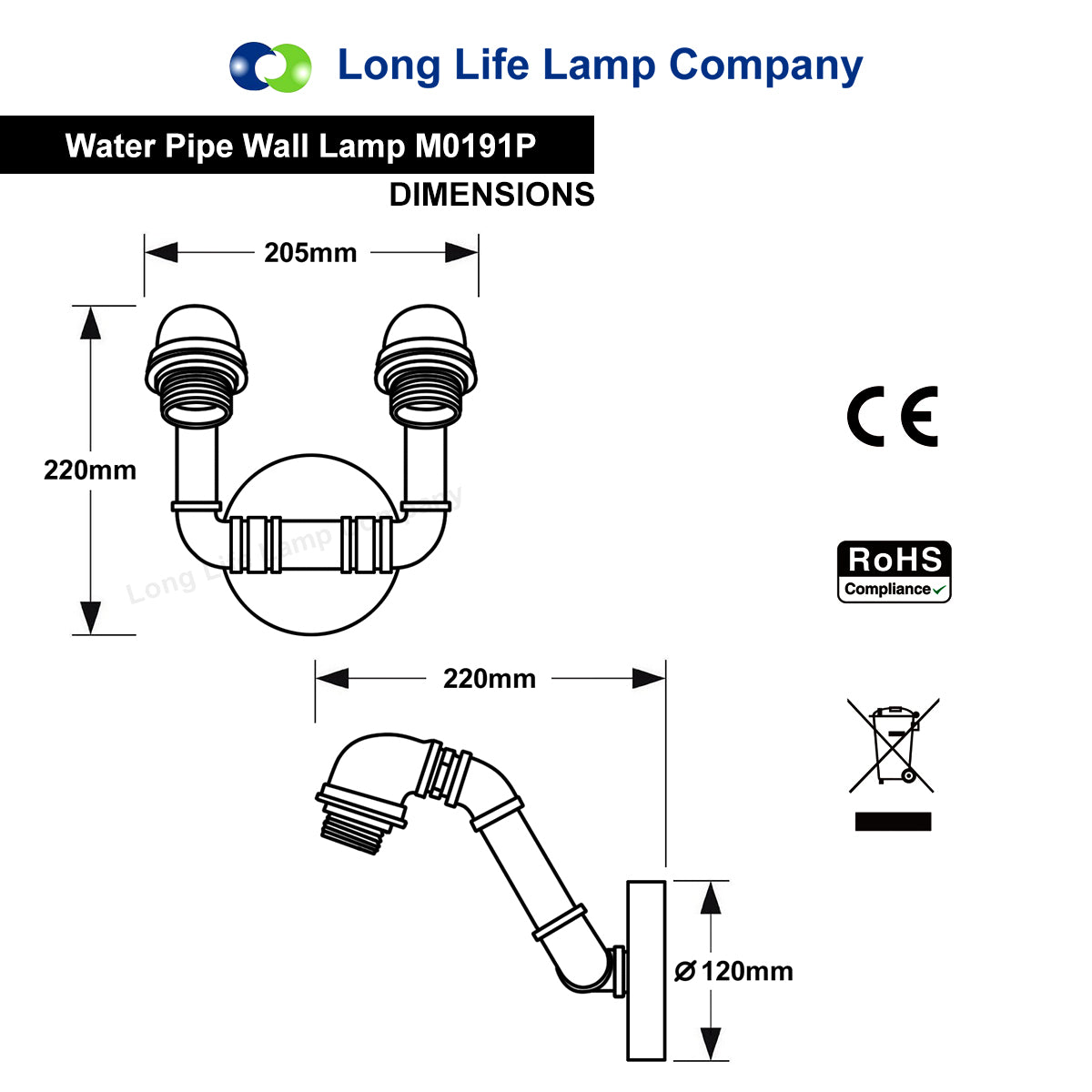 Twin Vintage Industrial Pipe Wall Light M0191P - Free delivery on all orders