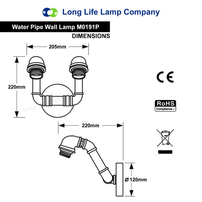Twin Vintage Industrial Pipe Wall Light M0191P - Free delivery on all orders