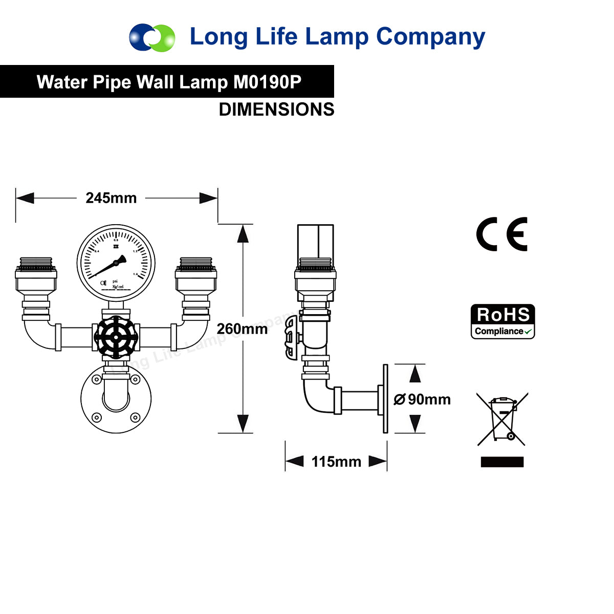 Twin Vintage Industrial Pipe Wall Light with Gauge Valve Tap M0190P - Free delivery on all orders