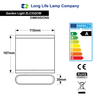6W LED Outdoor Wall Light Cool White Stainless Steel IP54