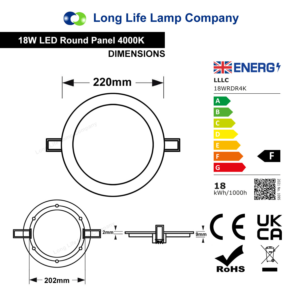 18w Round LED Recessed Ceiling Panel Light White 4000K - Free delivery on all orders