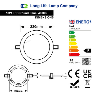 18w Round LED Recessed Ceiling Panel Light White 4000K - Free delivery on all orders