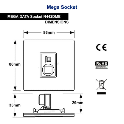 Cat5 Ethernet Wall Plate RJ45 1 Gang Brushed Chrome Data Socket