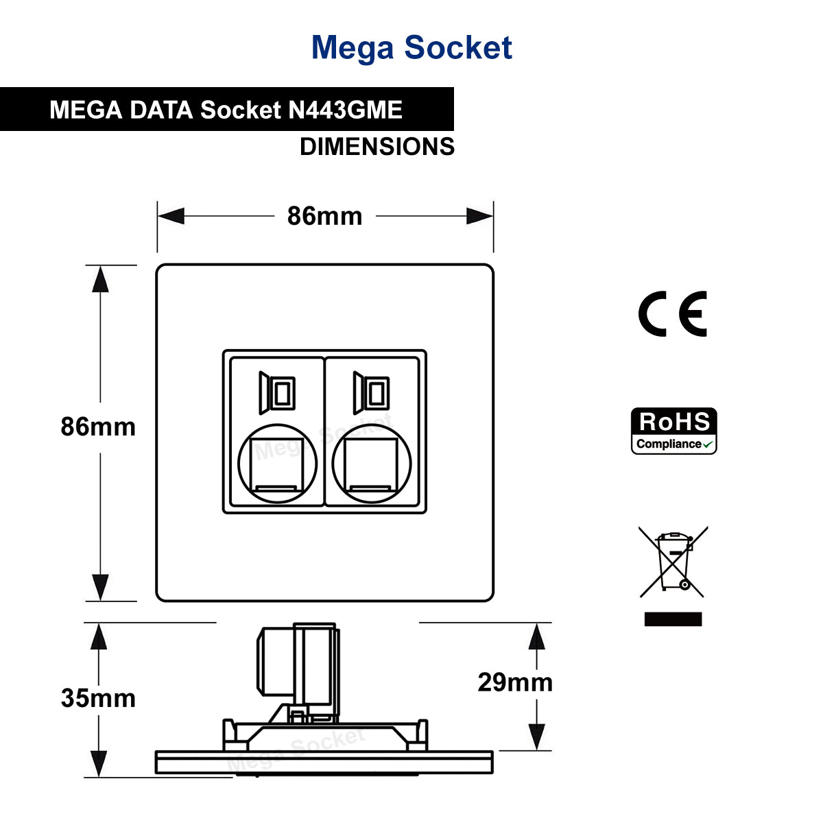 2 Gang Double Ethernet Port Data Socket CAT 5 Wall Plate Black Nickel Polished N443GME - Free delivery on all orders