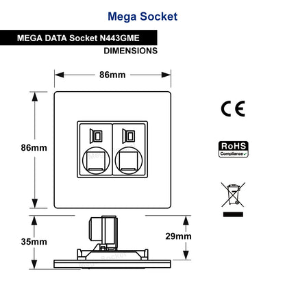 2 Gang Double Ethernet Port Data Socket CAT 5 Wall Plate Black Nickel Polished N443GME - Free delivery on all orders