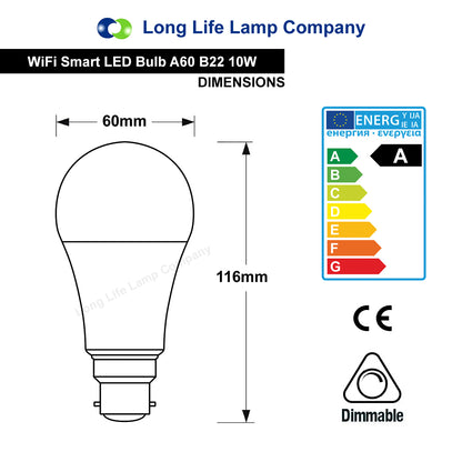 10W B22 LED Smart WiFi Light Bulb Colour Changing Mood Lamp