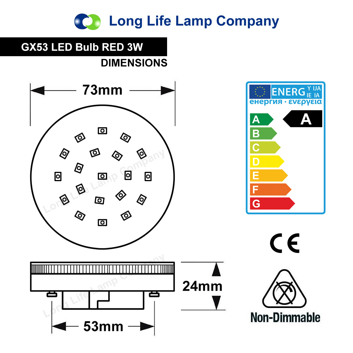 3W RED GX53 LED Light Bulb Replacement for CFL Round