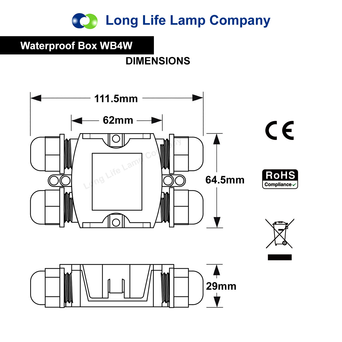 4 Way Waterproof IP68 Junction Box Push Clip WB4W
