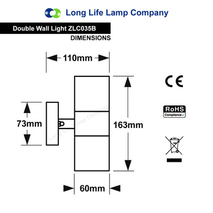 2 X Outdoor Black Double Wall Light