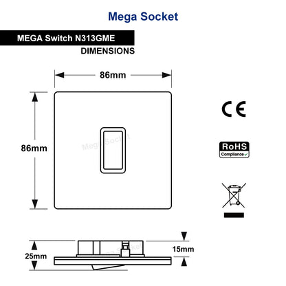 1 Gang Intermediate Single Light Switch Black Nickel Screwless Plate